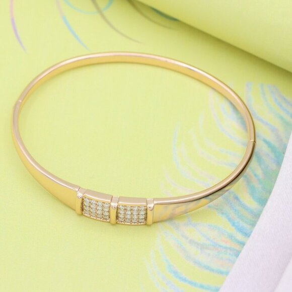 Elegant Rose Gold Bangle with Twin Pave Diamond Accent Detailing, XPBL0513 - Picture 2 of 12